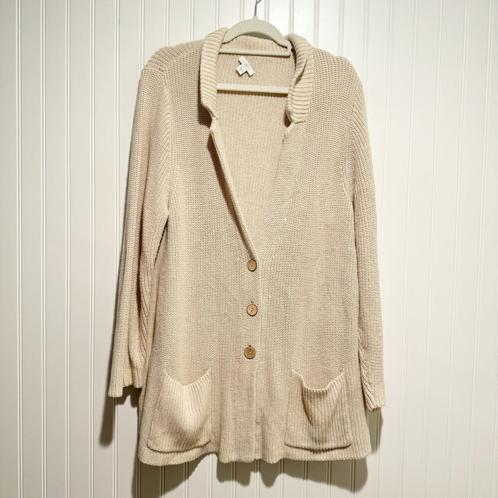 J Jill Beige Cotton Cardigan Sweater Longline Size XL